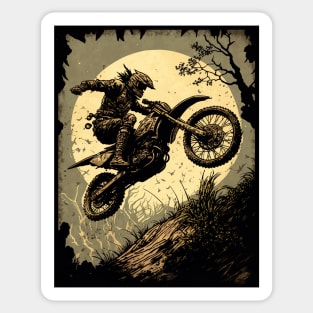 Dirt bike stunt rider with yellow moon Sticker